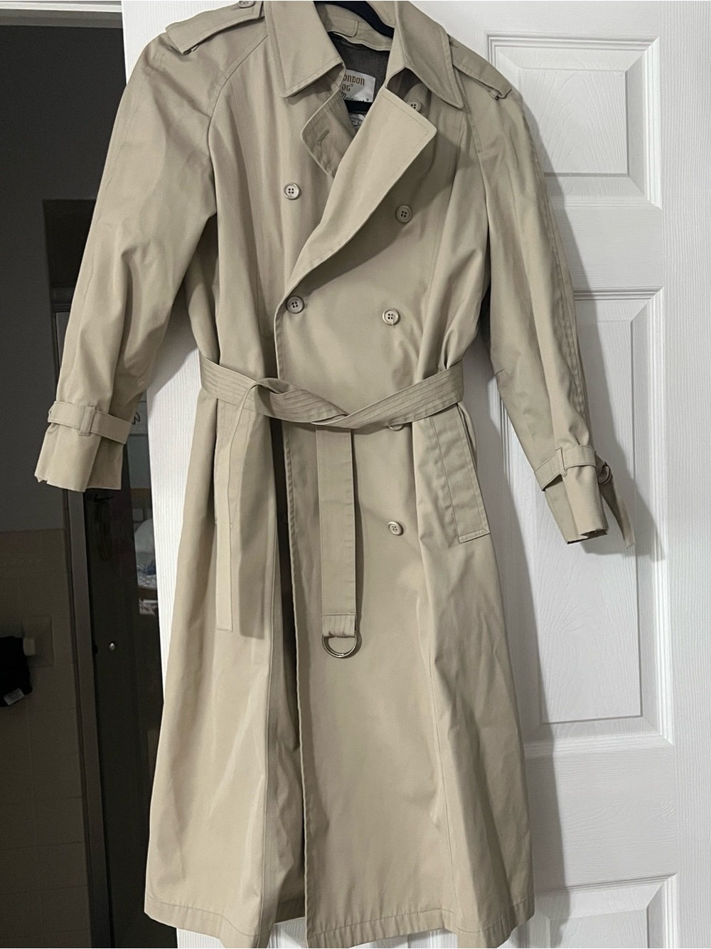 London Fog Khaki Double-Breasted Trench Coat with Belt